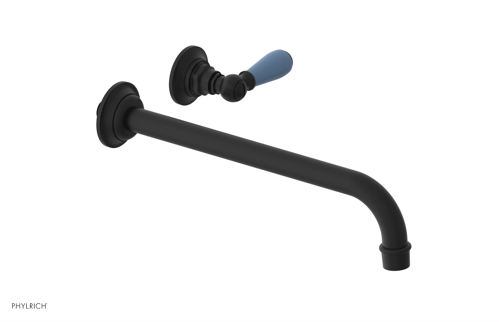 JAMESTOWN Single Handle Wall Lavatory Set - 12" Spout with "Light Blue" Accents 165-16-12