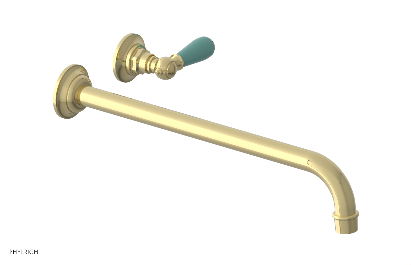 JAMESTOWN Single Handle Wall Lavatory Set - 14" Spout with "Turqoise" Accents 165-16-14