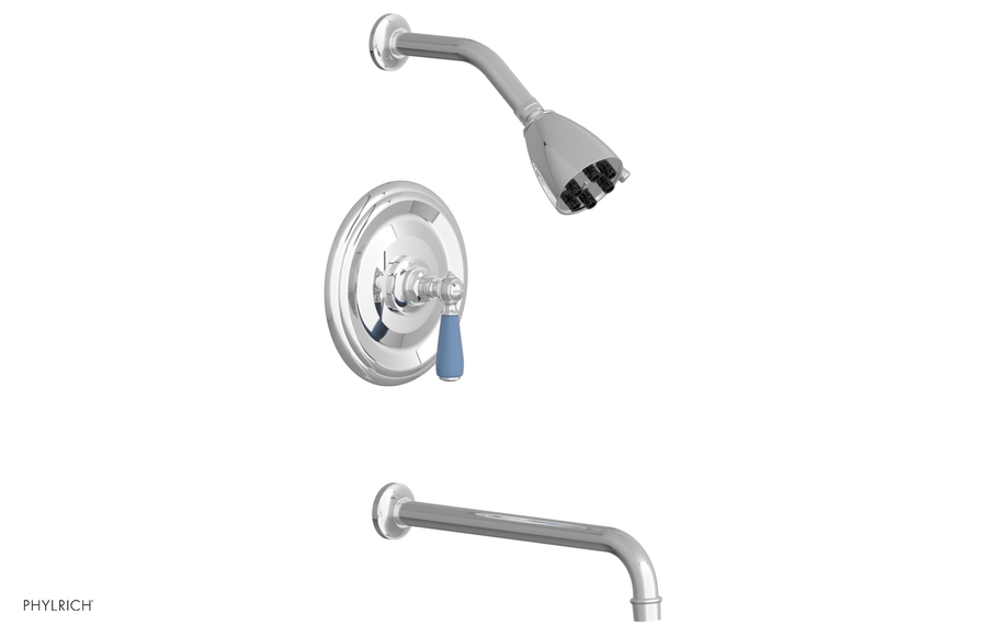 JAMESTOWN - 12" Pressure Balance Tub & Shower Set - Lever Handle with "Light Blue" Accents 165-27-12