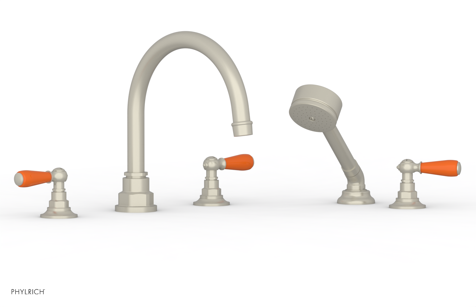 JAMESTOWN - Deck Tub Set with Hand Shower - Lever Handles with "Orange" Accents 165-49