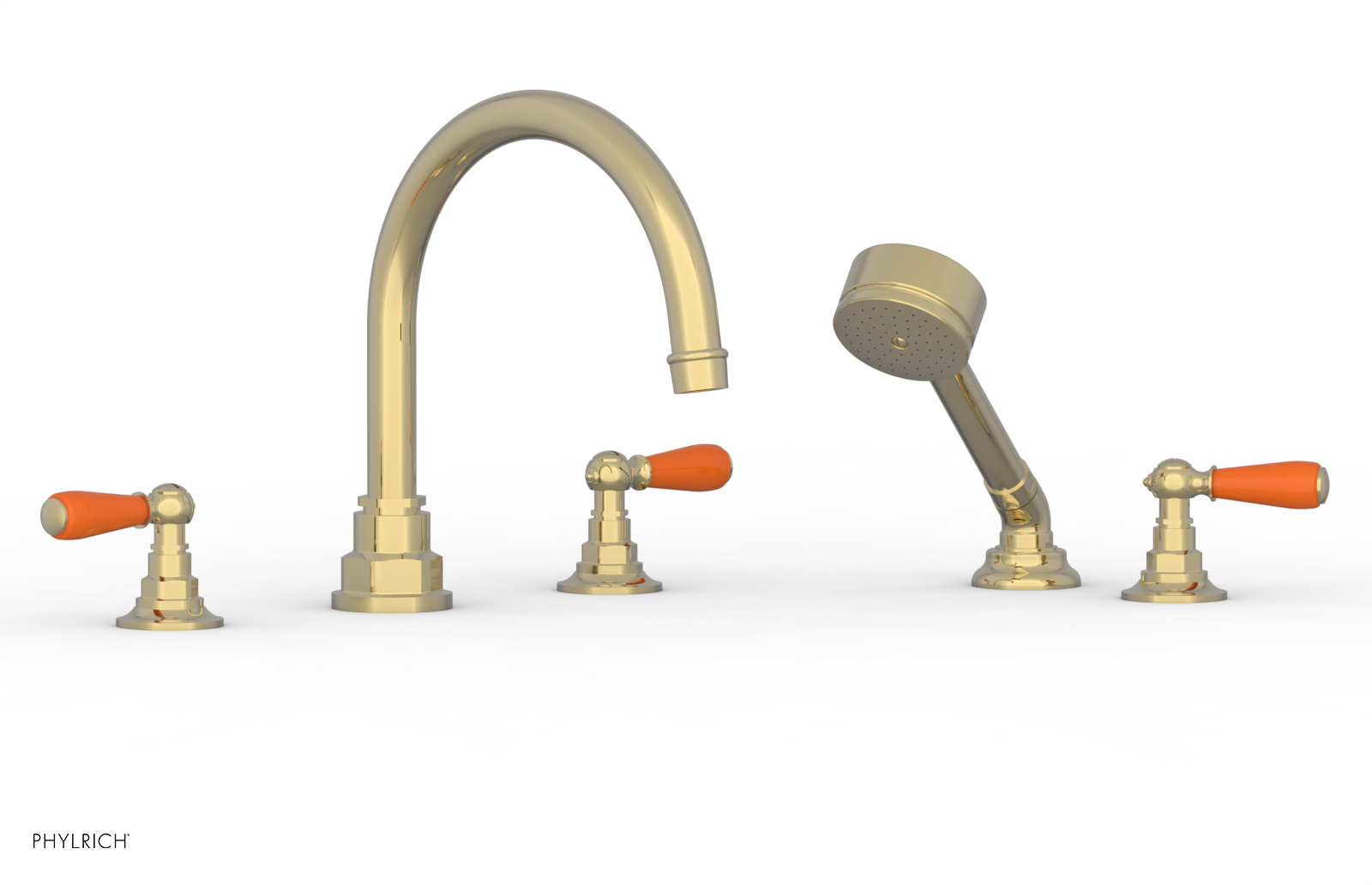 JAMESTOWN - Deck Tub Set with Hand Shower - Lever Handles with "Orange" Accents 165-49