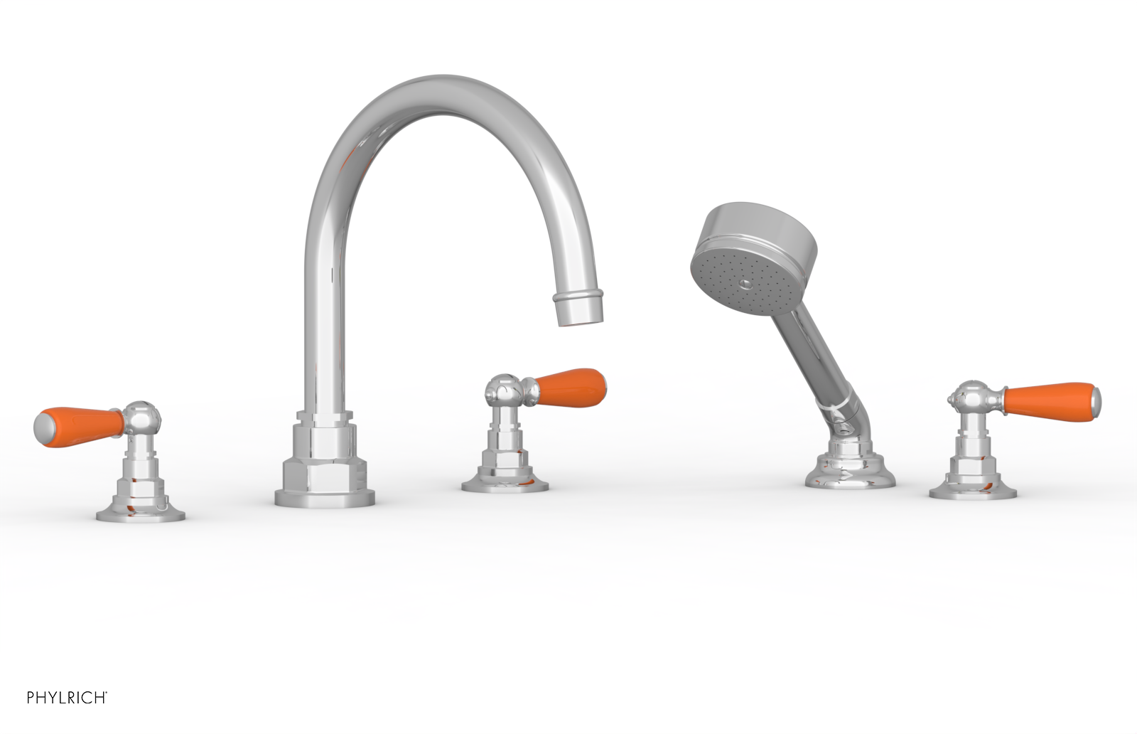 JAMESTOWN - Deck Tub Set with Hand Shower - Lever Handles with "Orange" Accents 165-49