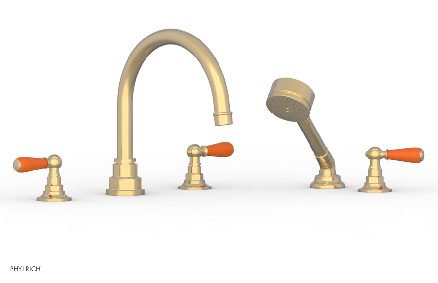 JAMESTOWN - Deck Tub Set with Hand Shower - Lever Handles with "Orange" Accents 165-49