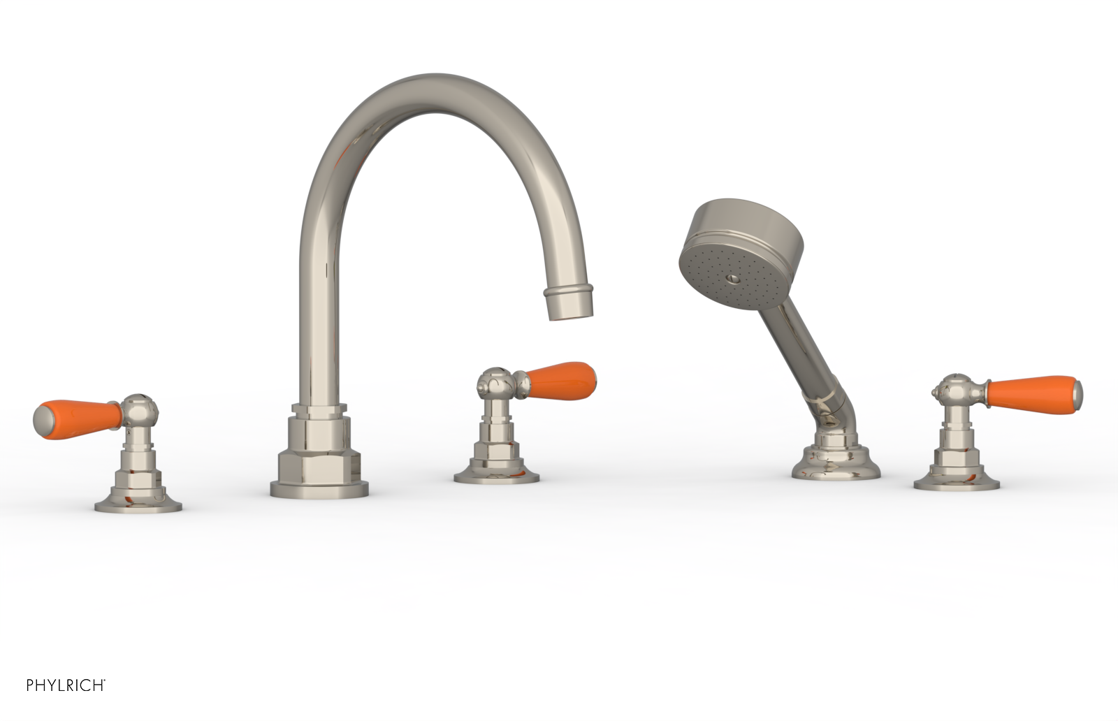 JAMESTOWN - Deck Tub Set with Hand Shower - Lever Handles with "Orange" Accents 165-49