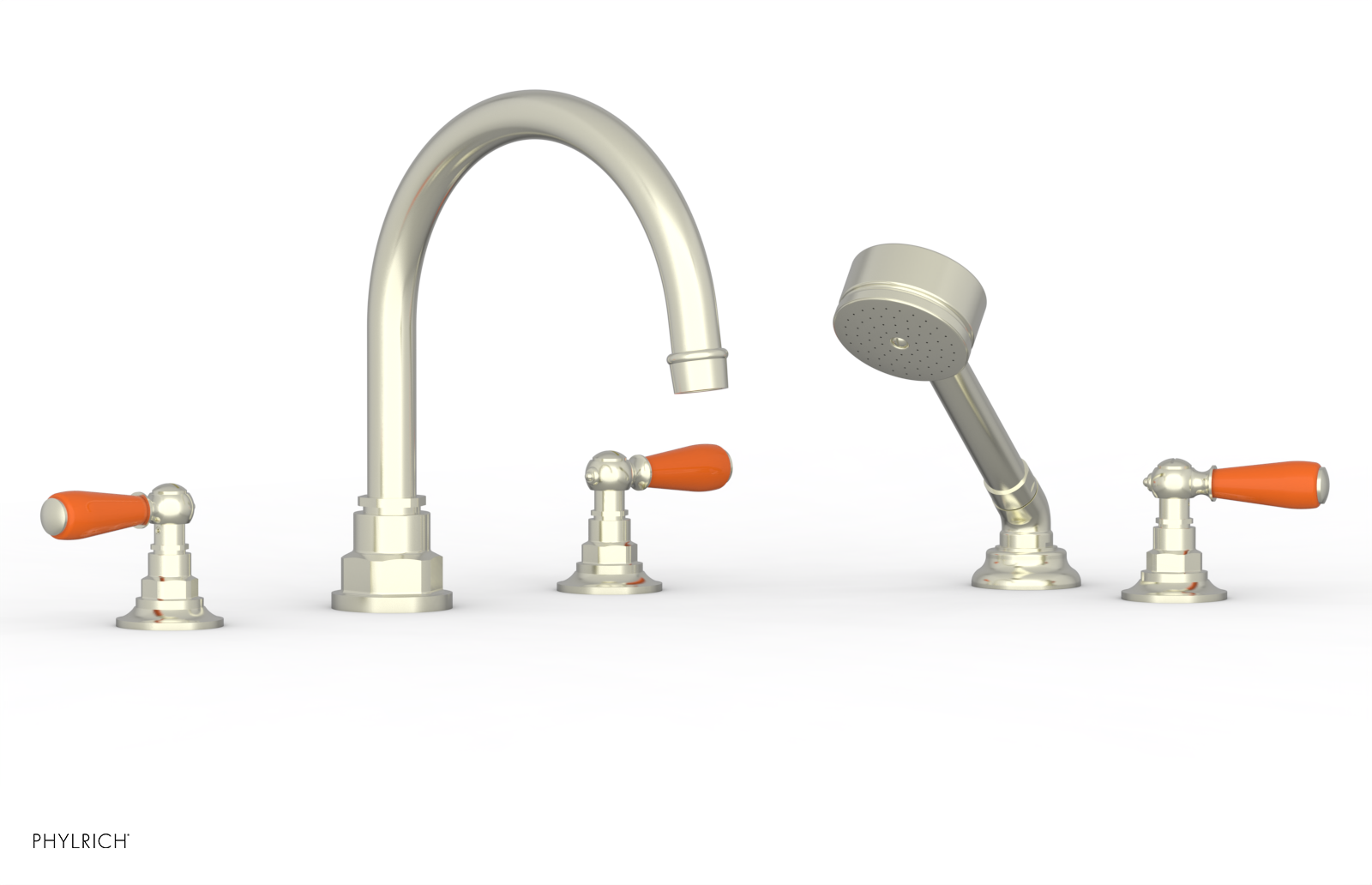 JAMESTOWN - Deck Tub Set with Hand Shower - Lever Handles with "Orange" Accents 165-49