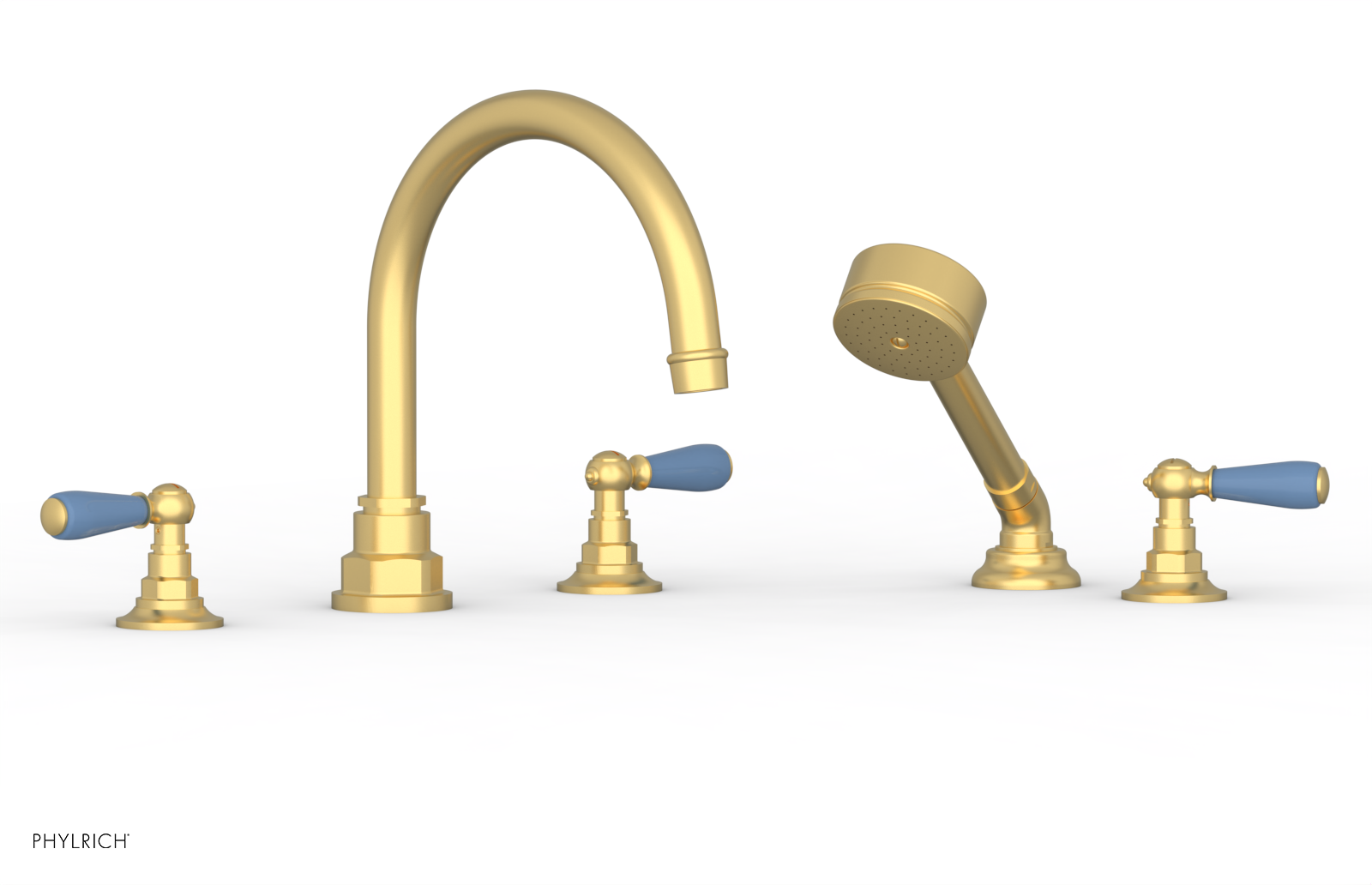 JAMESTOWN - Deck Tub Set with Hand Shower - Lever Handles with "Light Blue" Accents 165-49