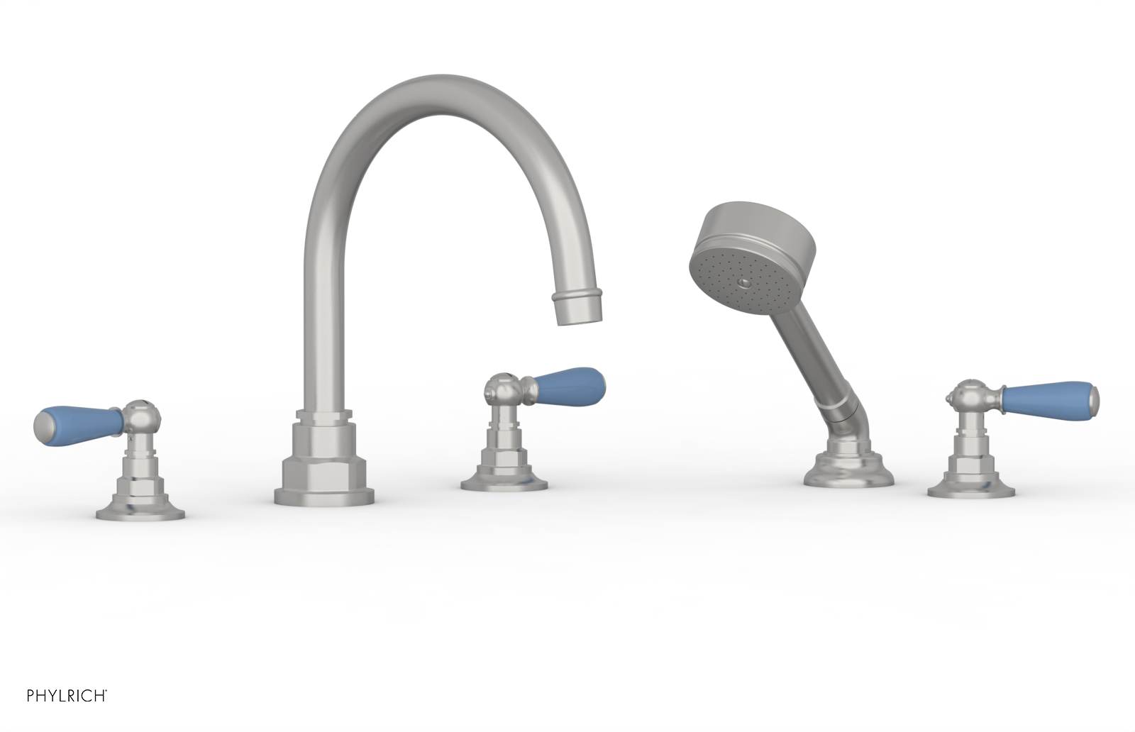 JAMESTOWN - Deck Tub Set with Hand Shower - Lever Handles with "Light Blue" Accents 165-49