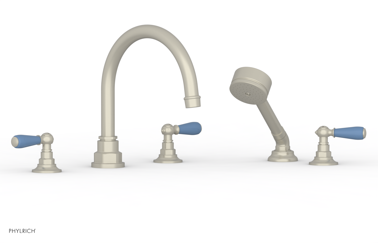 JAMESTOWN - Deck Tub Set with Hand Shower - Lever Handles with "Light Blue" Accents 165-49