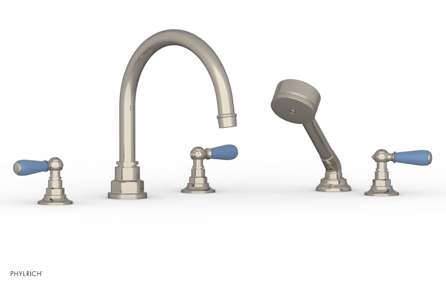 JAMESTOWN - Deck Tub Set with Hand Shower - Lever Handles with "Light Blue" Accents 165-49