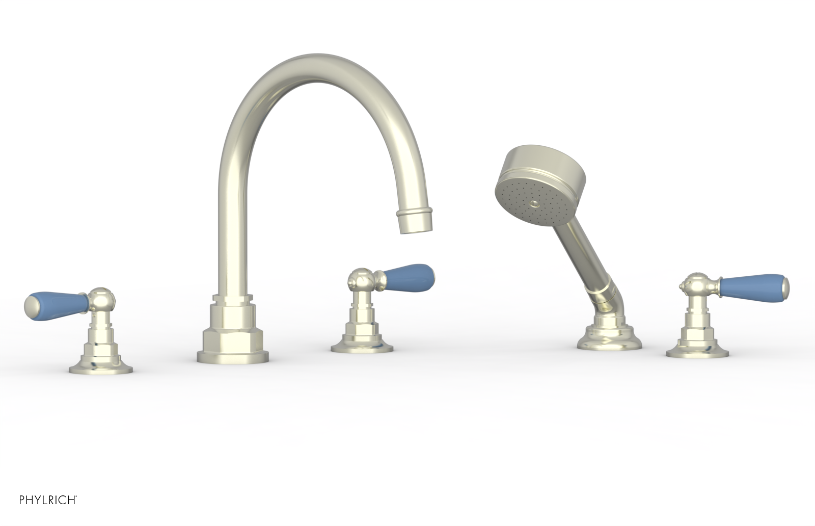 JAMESTOWN - Deck Tub Set with Hand Shower - Lever Handles with "Light Blue" Accents 165-49