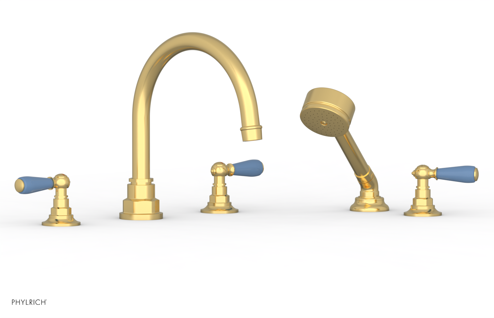 JAMESTOWN - Deck Tub Set with Hand Shower - Lever Handles with "Light Blue" Accents 165-49