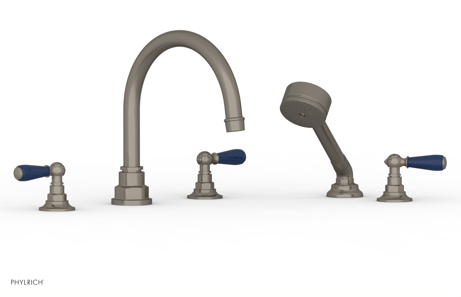 JAMESTOWN - Deck Tub Set with Hand Shower - Lever Handles with "Navy Blue" Accents 165-49