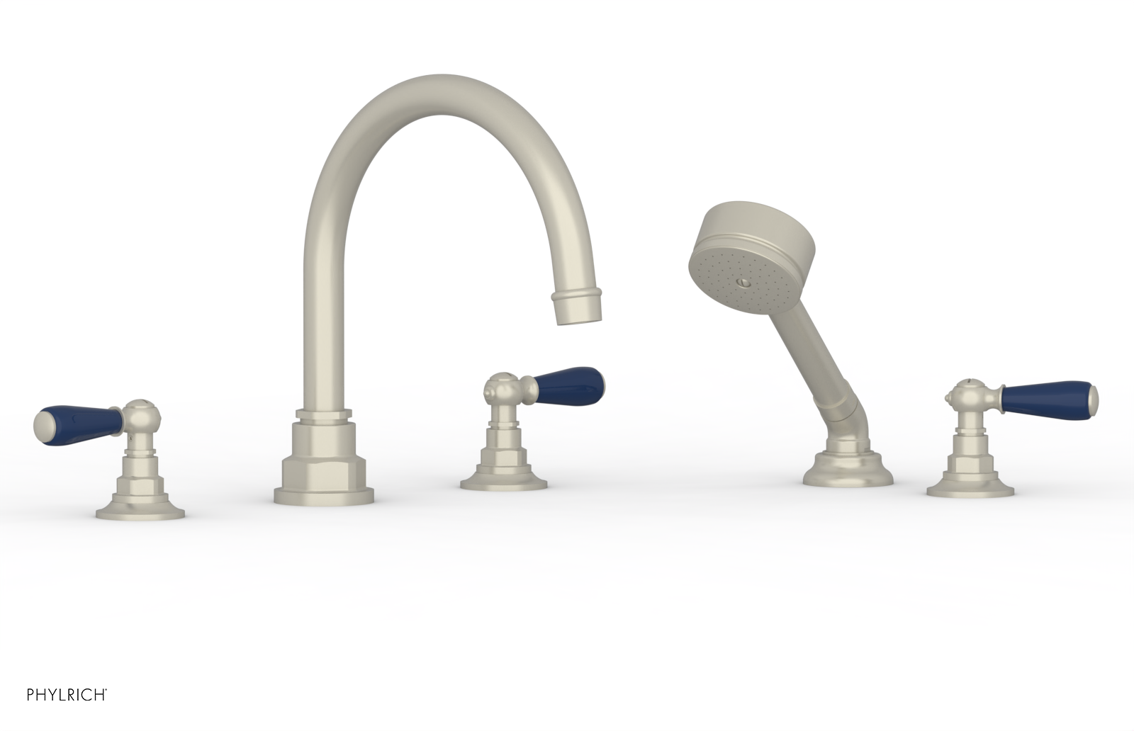 JAMESTOWN - Deck Tub Set with Hand Shower - Lever Handles with "Navy Blue" Accents 165-49