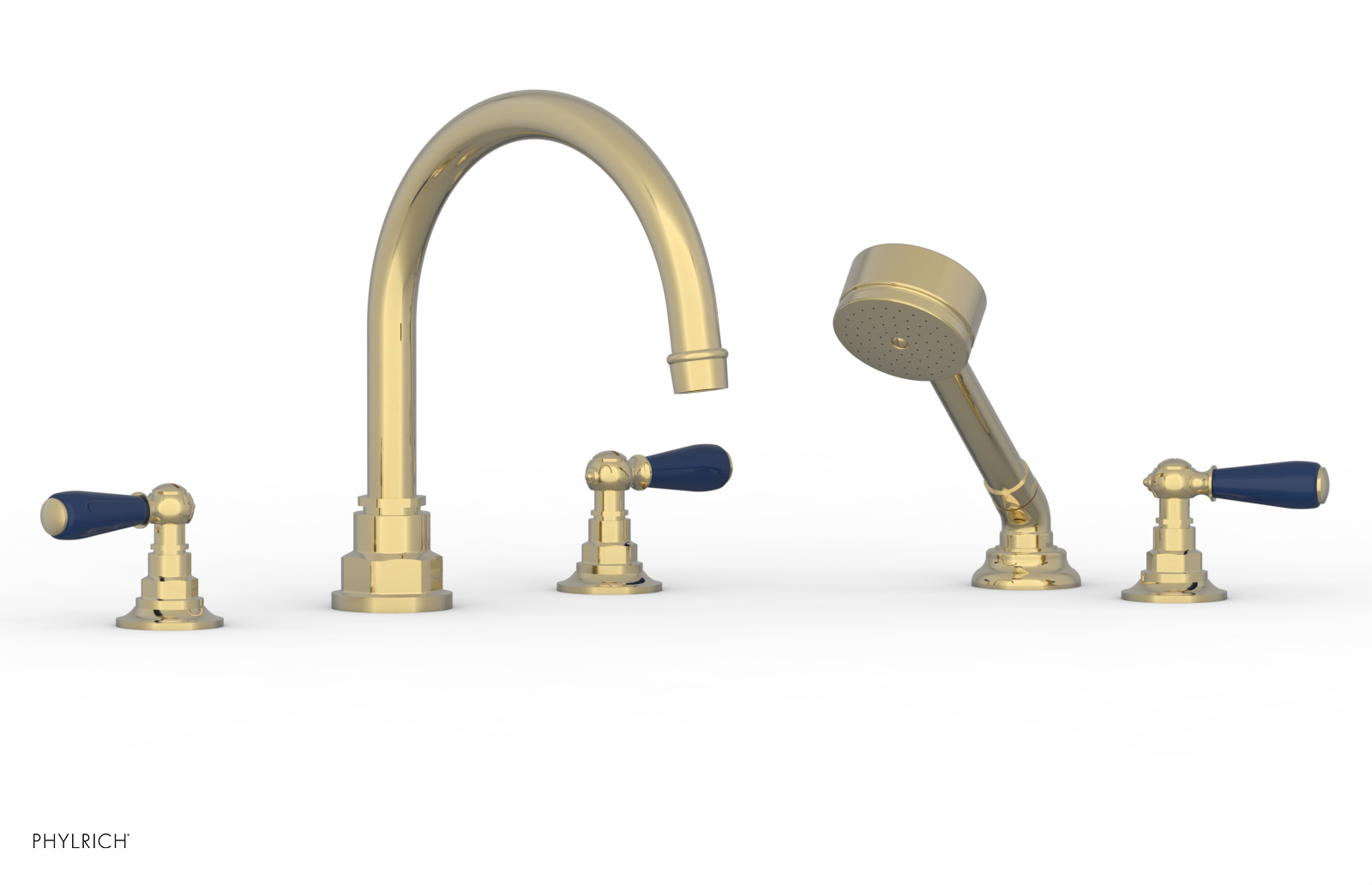 JAMESTOWN - Deck Tub Set with Hand Shower - Lever Handles with "Navy Blue" Accents 165-49