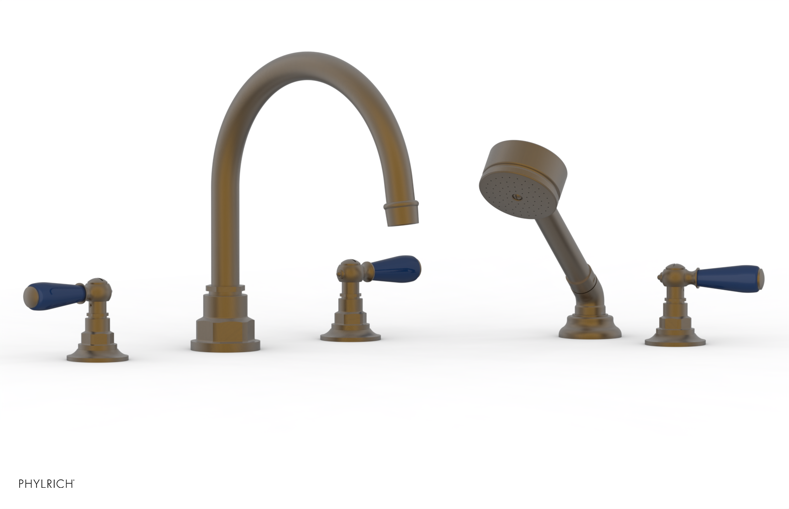 JAMESTOWN - Deck Tub Set with Hand Shower - Lever Handles with "Navy Blue" Accents 165-49