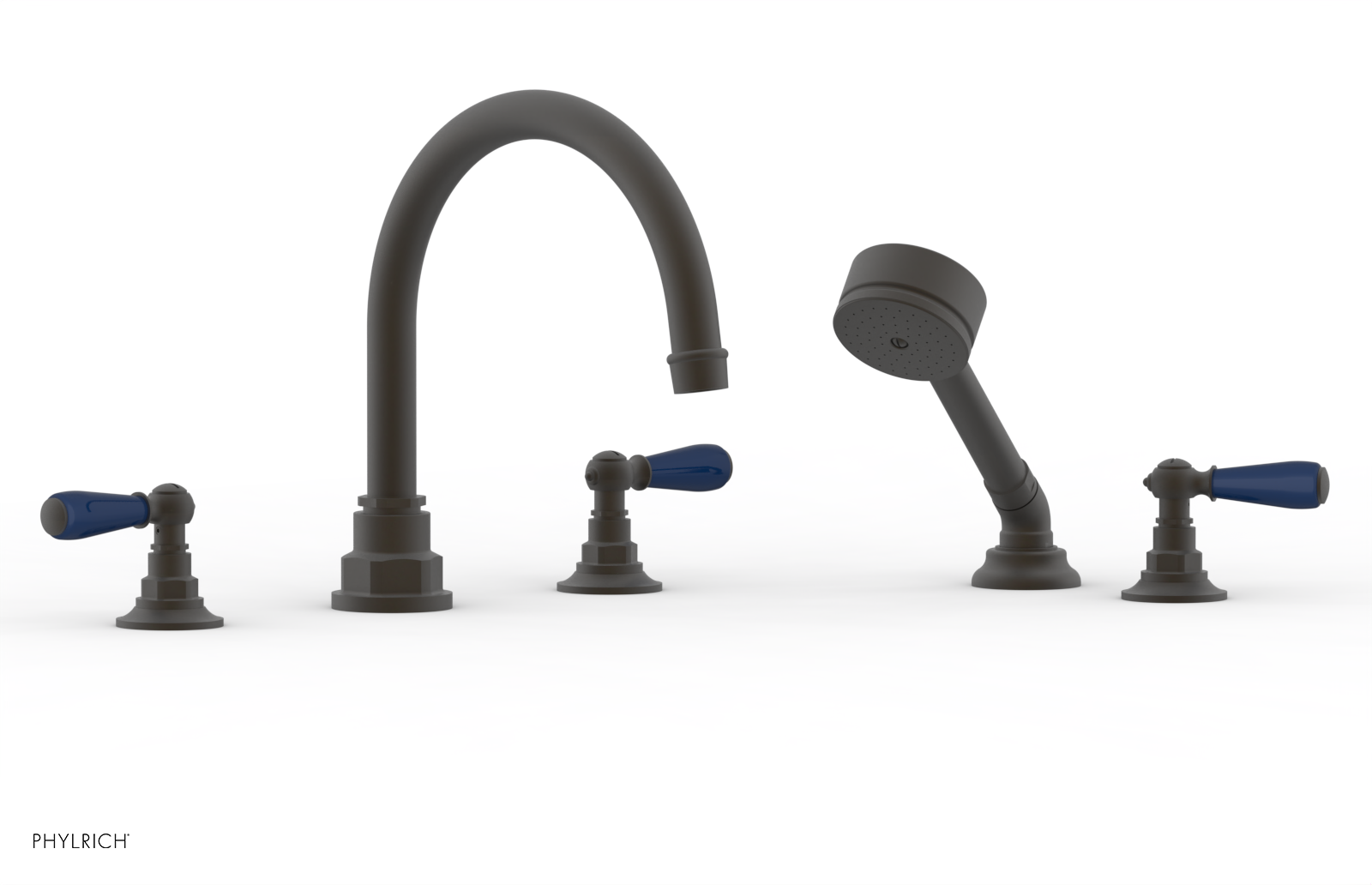 JAMESTOWN - Deck Tub Set with Hand Shower - Lever Handles with "Navy Blue" Accents 165-49