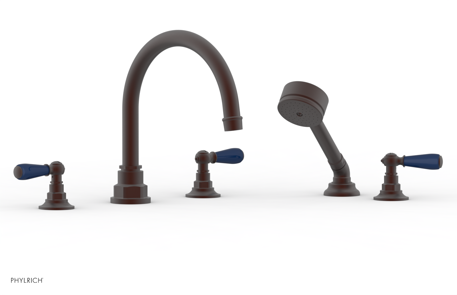 JAMESTOWN - Deck Tub Set with Hand Shower - Lever Handles with "Navy Blue" Accents 165-49