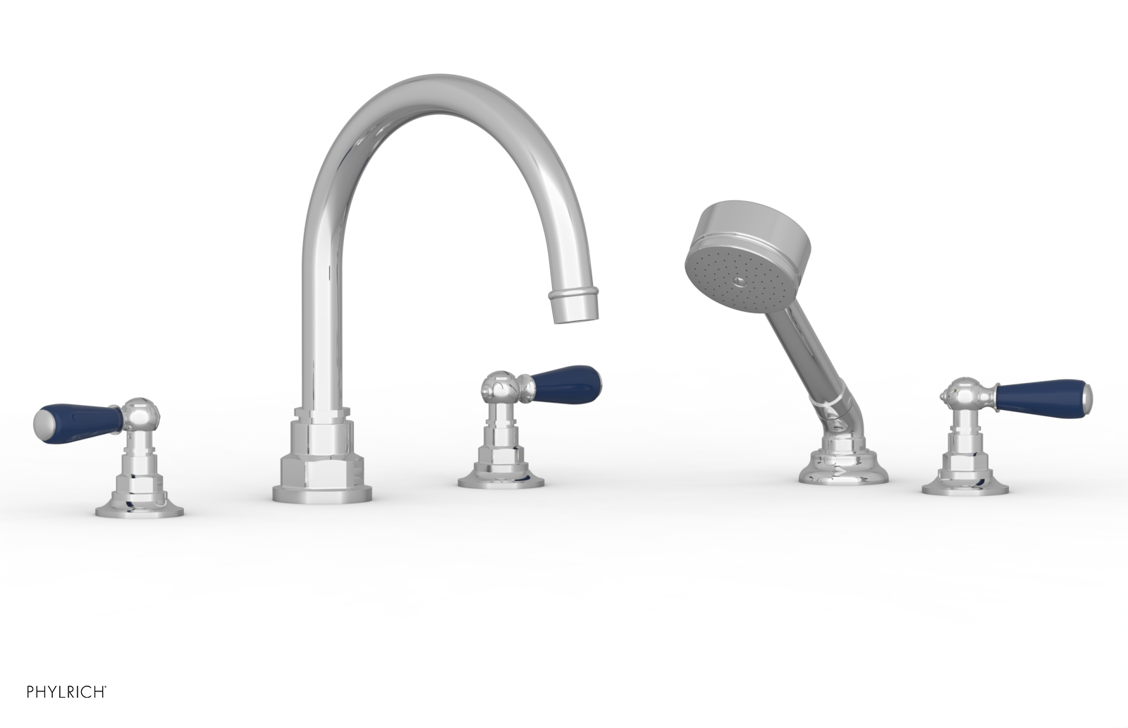 JAMESTOWN - Deck Tub Set with Hand Shower - Lever Handles with "Navy Blue" Accents 165-49