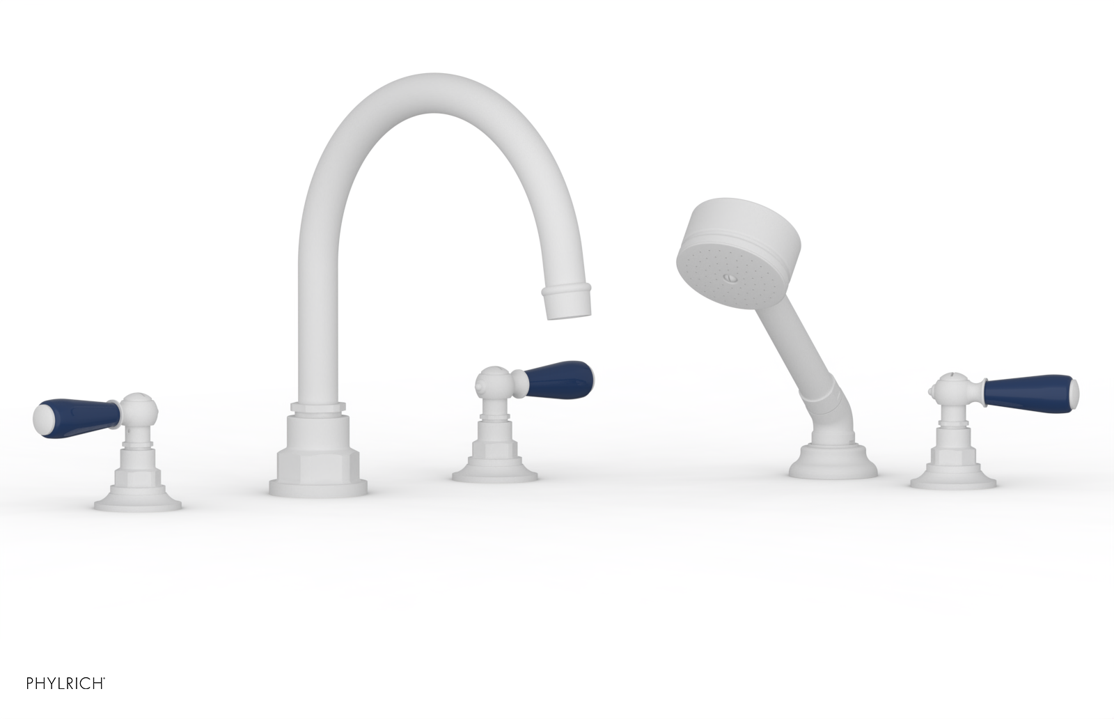 JAMESTOWN - Deck Tub Set with Hand Shower - Lever Handles with "Navy Blue" Accents 165-49