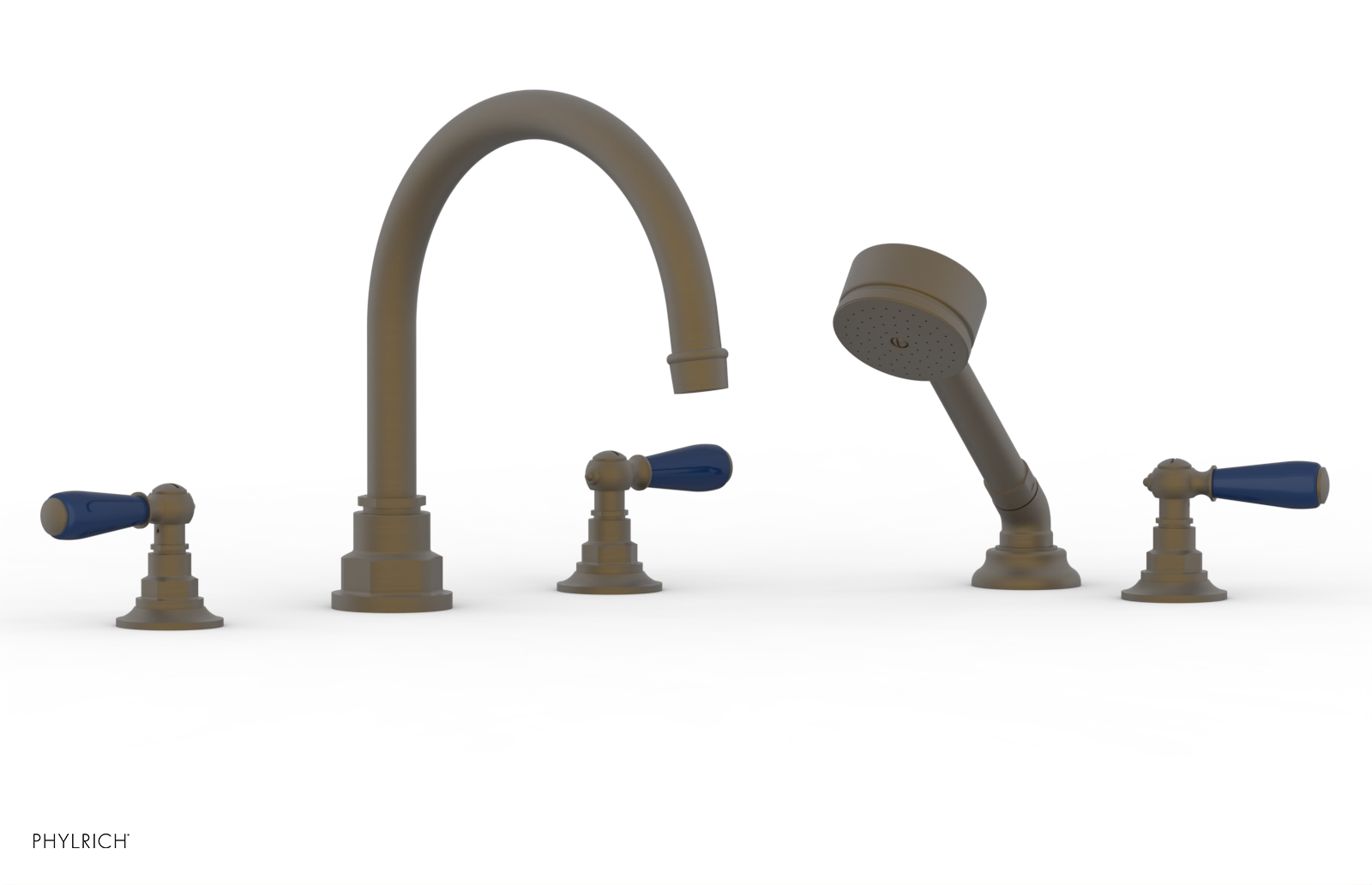 JAMESTOWN - Deck Tub Set with Hand Shower - Lever Handles with "Navy Blue" Accents 165-49