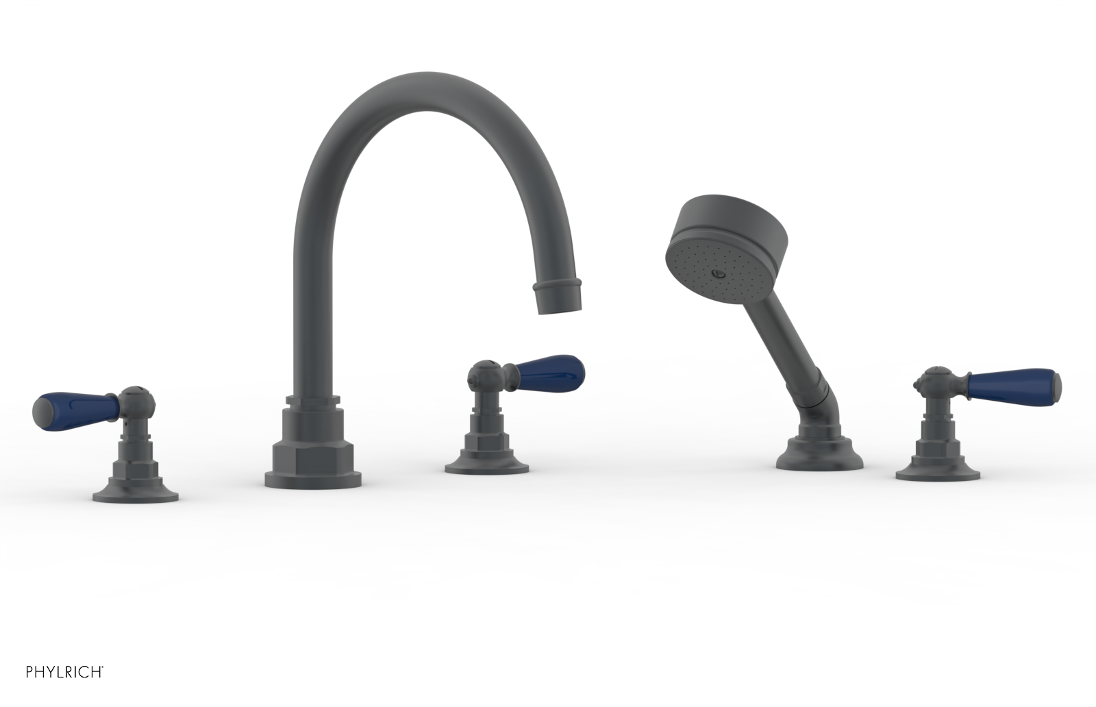 JAMESTOWN - Deck Tub Set with Hand Shower - Lever Handles with "Navy Blue" Accents 165-49