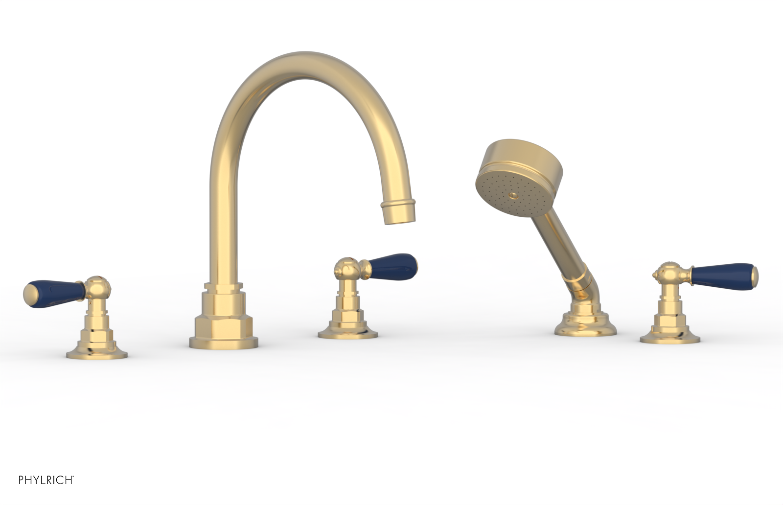 JAMESTOWN - Deck Tub Set with Hand Shower - Lever Handles with "Navy Blue" Accents 165-49