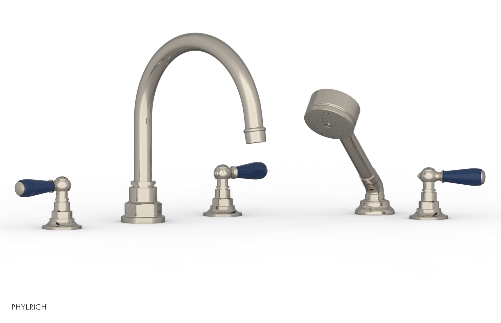 JAMESTOWN - Deck Tub Set with Hand Shower - Lever Handles with "Navy Blue" Accents 165-49