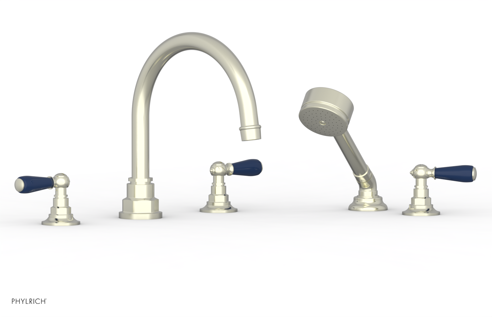 JAMESTOWN - Deck Tub Set with Hand Shower - Lever Handles with "Navy Blue" Accents 165-49