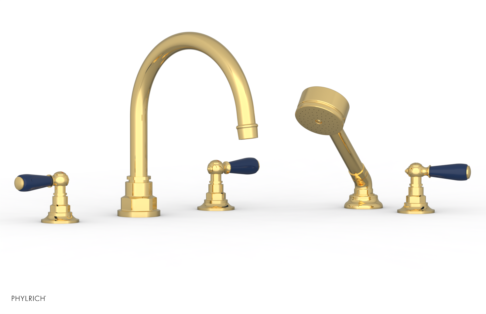 JAMESTOWN - Deck Tub Set with Hand Shower - Lever Handles with "Navy Blue" Accents 165-49