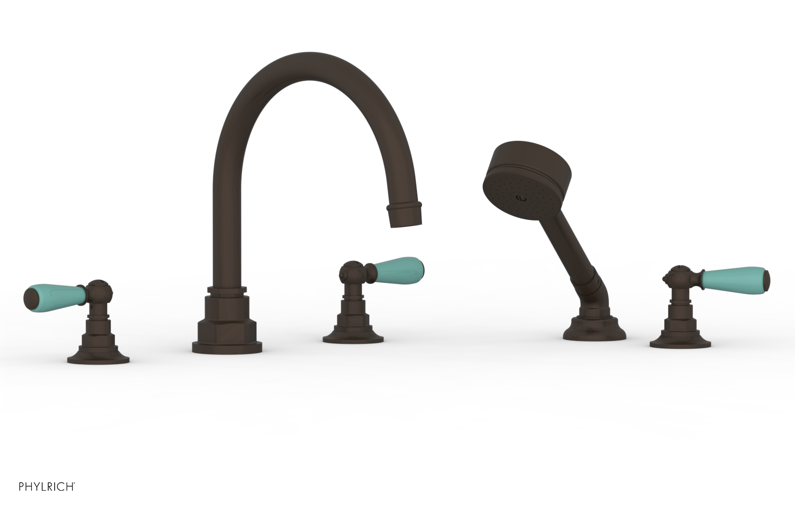 JAMESTOWN - Deck Tub Set with Hand Shower - Lever Handles with "Turqoise" Accents 165-49