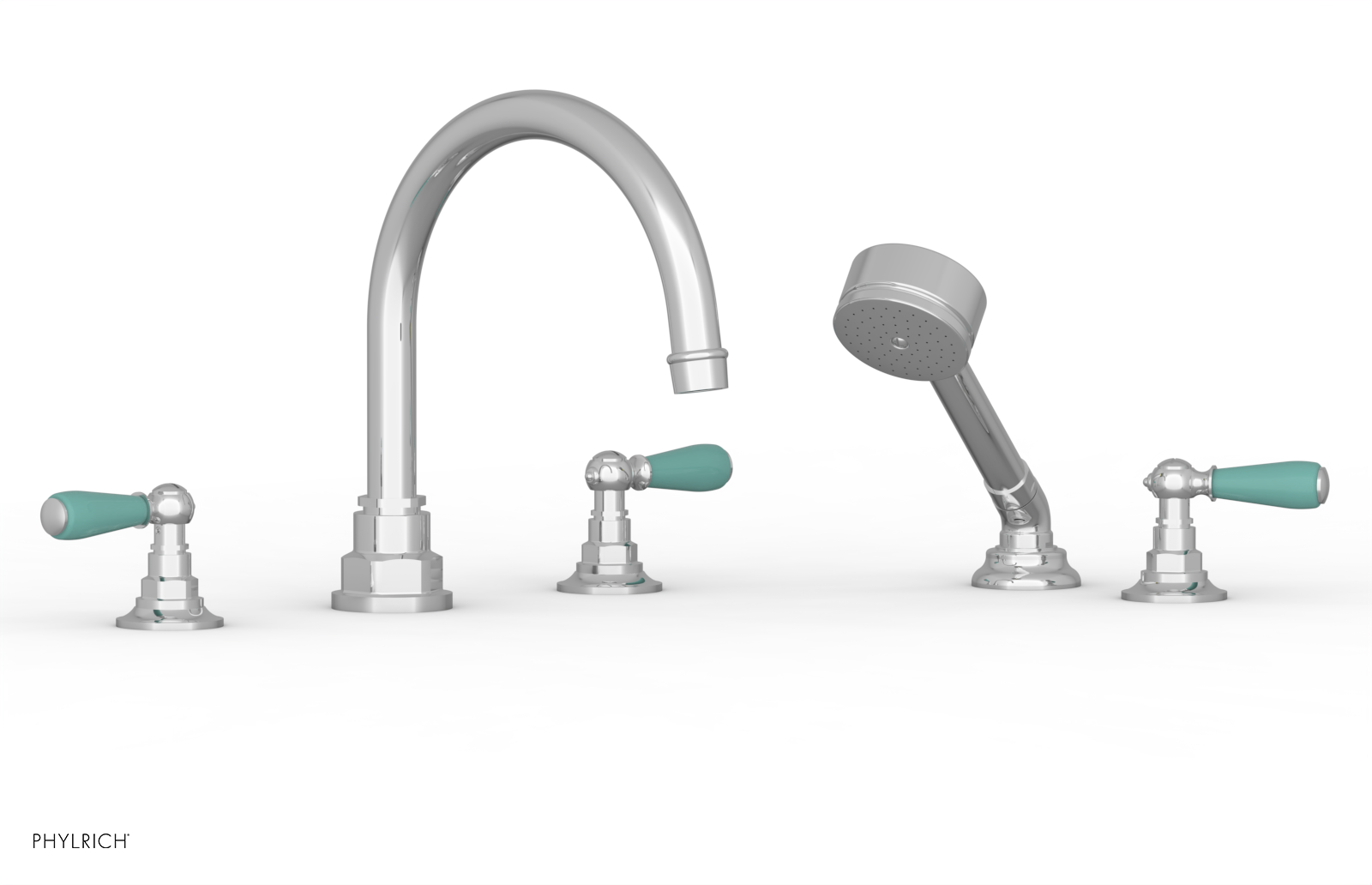 JAMESTOWN - Deck Tub Set with Hand Shower - Lever Handles with "Turqoise" Accents 165-49