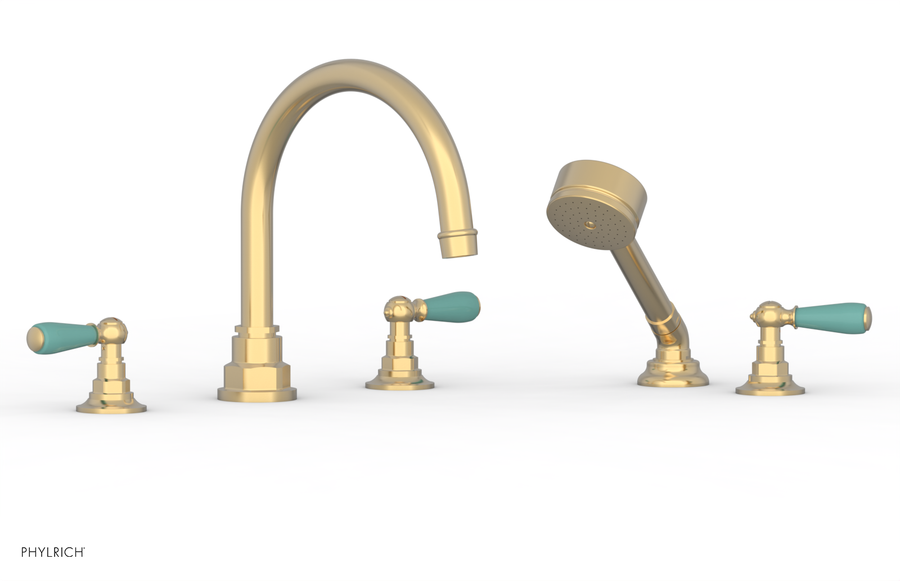 JAMESTOWN - Deck Tub Set with Hand Shower - Lever Handles with "Turqoise" Accents 165-49