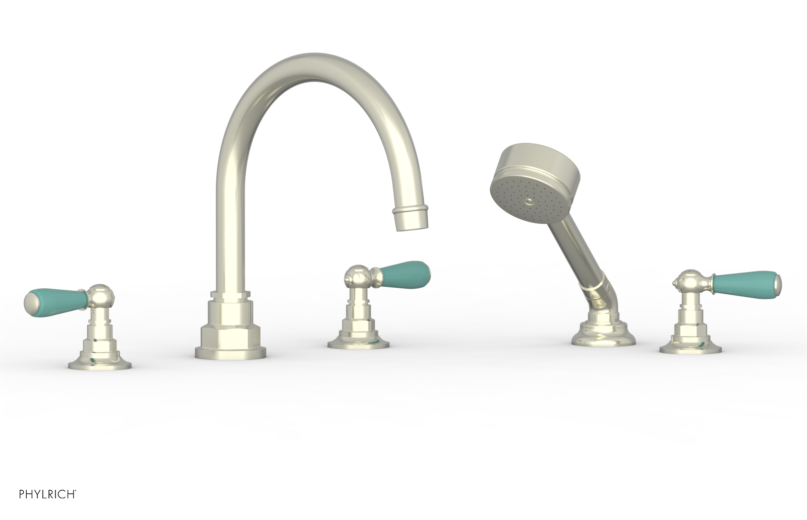 JAMESTOWN - Deck Tub Set with Hand Shower - Lever Handles with "Turqoise" Accents 165-49