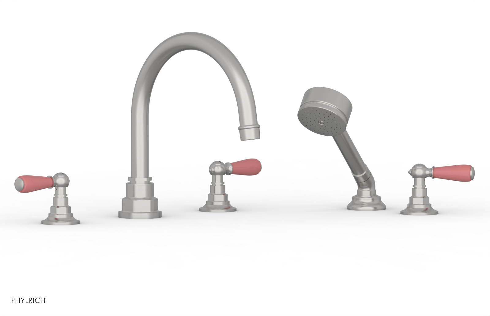 JAMESTOWN - Deck Tub Set with Hand Shower - Lever Handles with "Pink" Accents 165-49