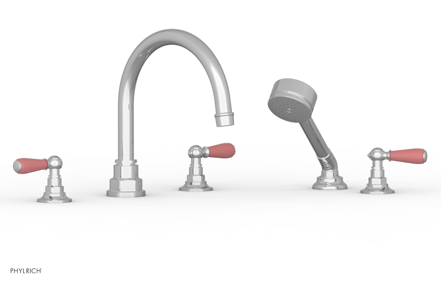 JAMESTOWN - Deck Tub Set with Hand Shower - Lever Handles with "Pink" Accents 165-49