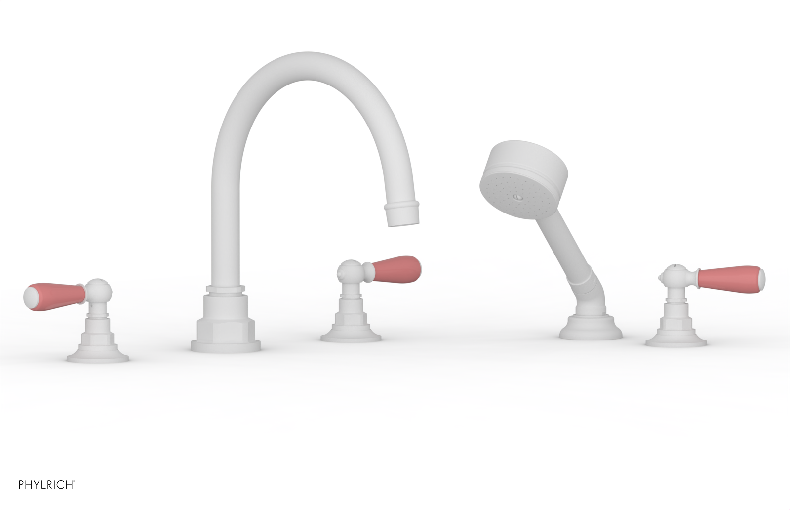 JAMESTOWN - Deck Tub Set with Hand Shower - Lever Handles with "Pink" Accents 165-49