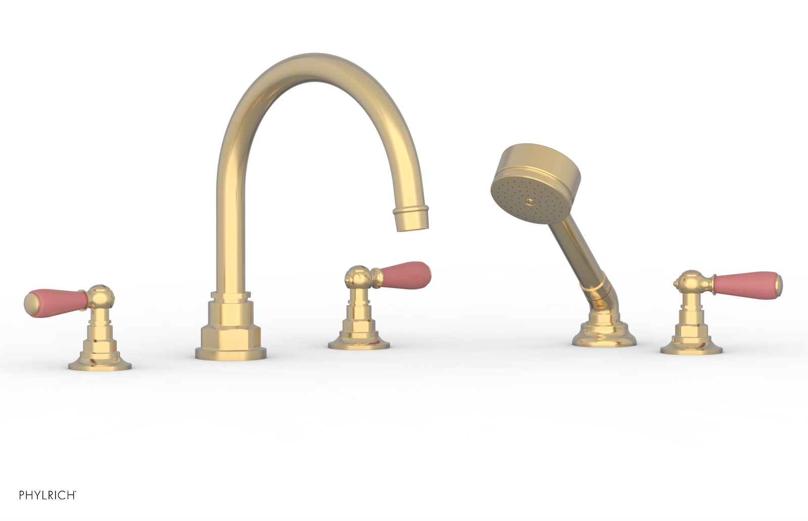 JAMESTOWN - Deck Tub Set with Hand Shower - Lever Handles with "Pink" Accents 165-49