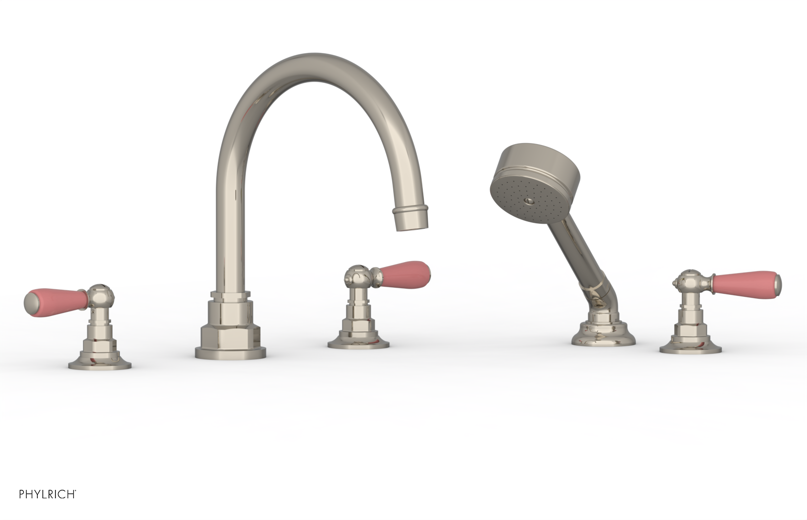 JAMESTOWN - Deck Tub Set with Hand Shower - Lever Handles with "Pink" Accents 165-49