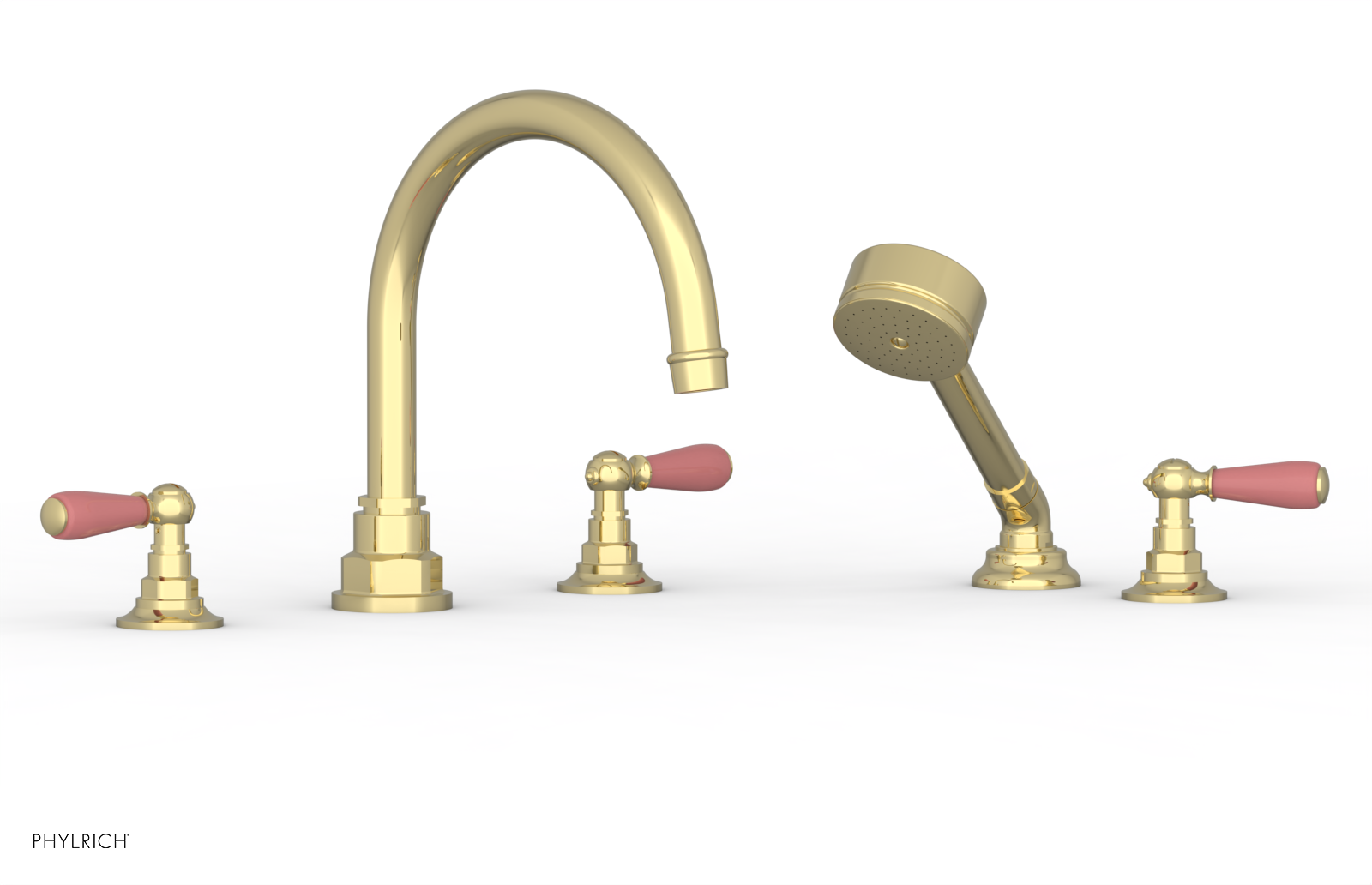 JAMESTOWN - Deck Tub Set with Hand Shower - Lever Handles with "Pink" Accents 165-49