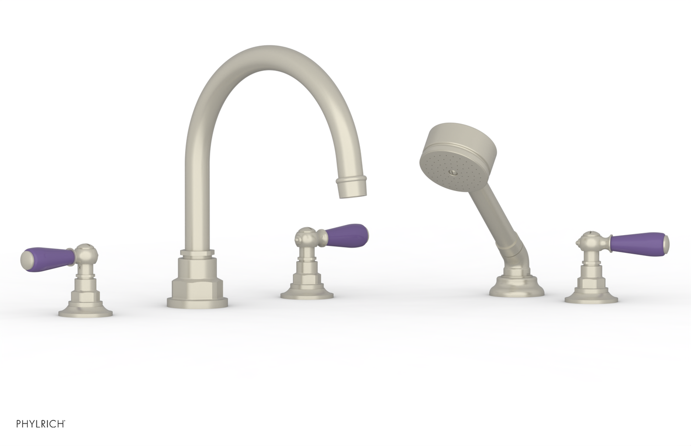 JAMESTOWN - Deck Tub Set with Hand Shower - Lever Handles with "Purple" Accents 165-49