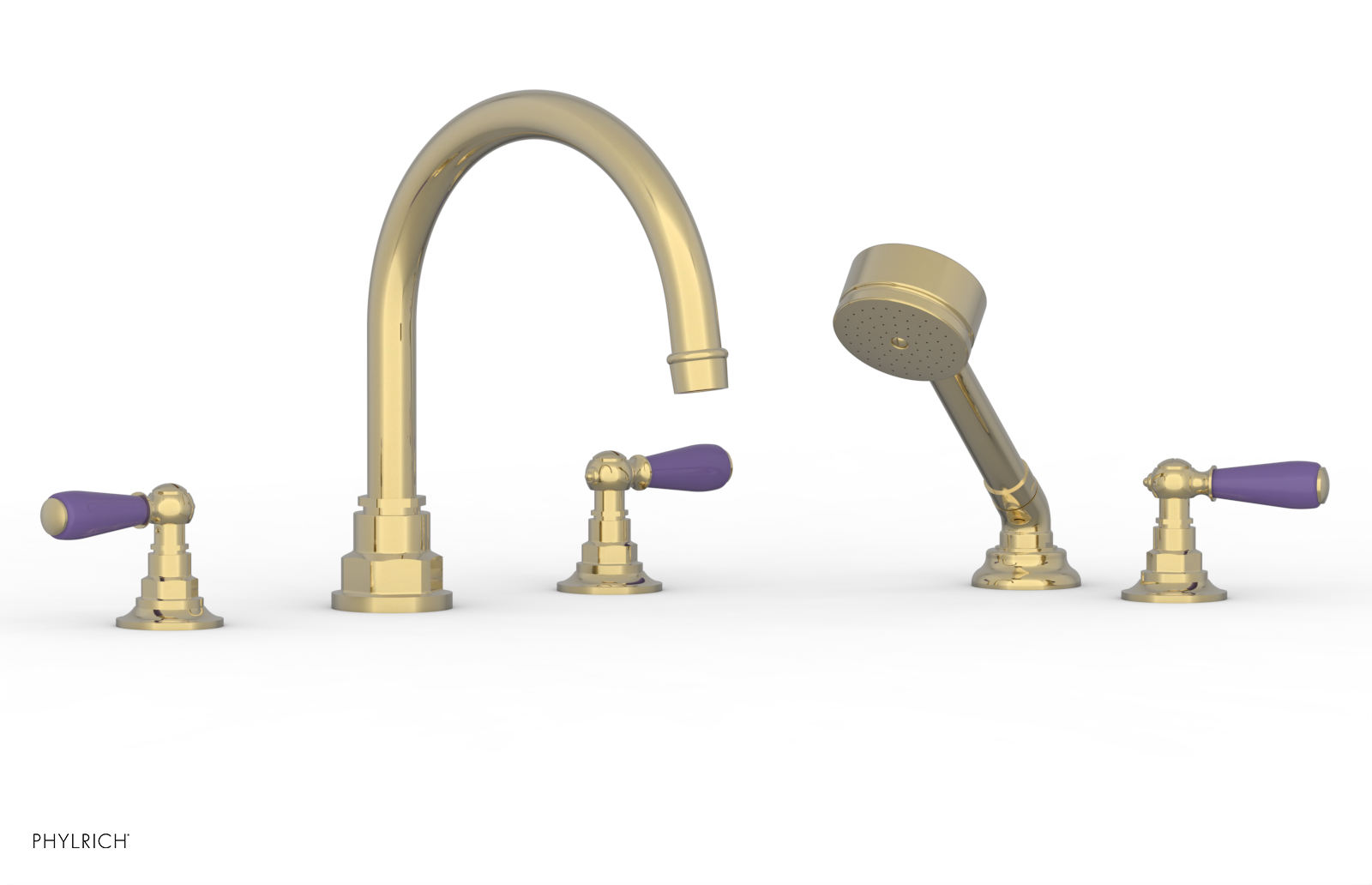 JAMESTOWN - Deck Tub Set with Hand Shower - Lever Handles with "Purple" Accents 165-49