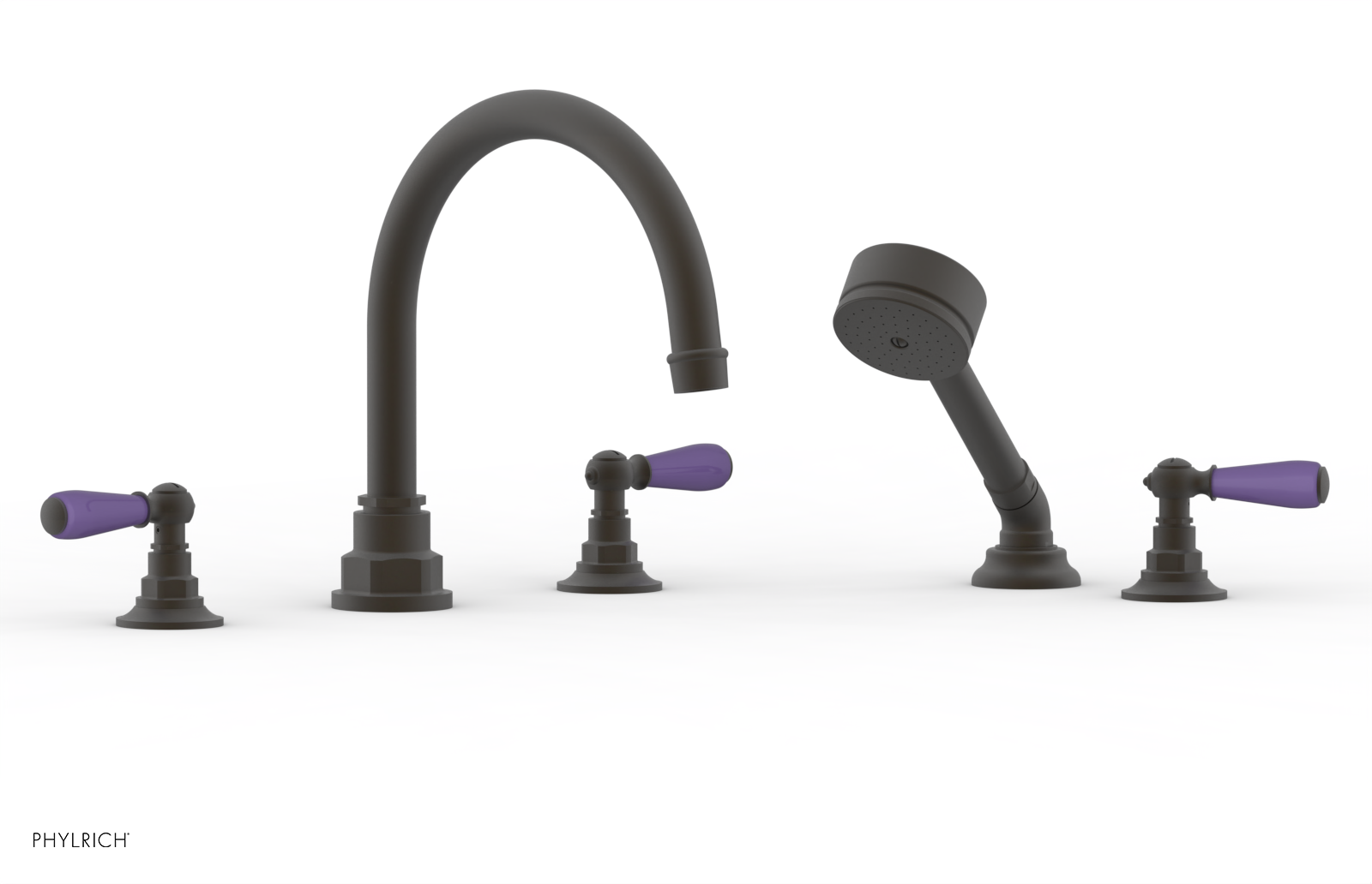 JAMESTOWN - Deck Tub Set with Hand Shower - Lever Handles with "Purple" Accents 165-49