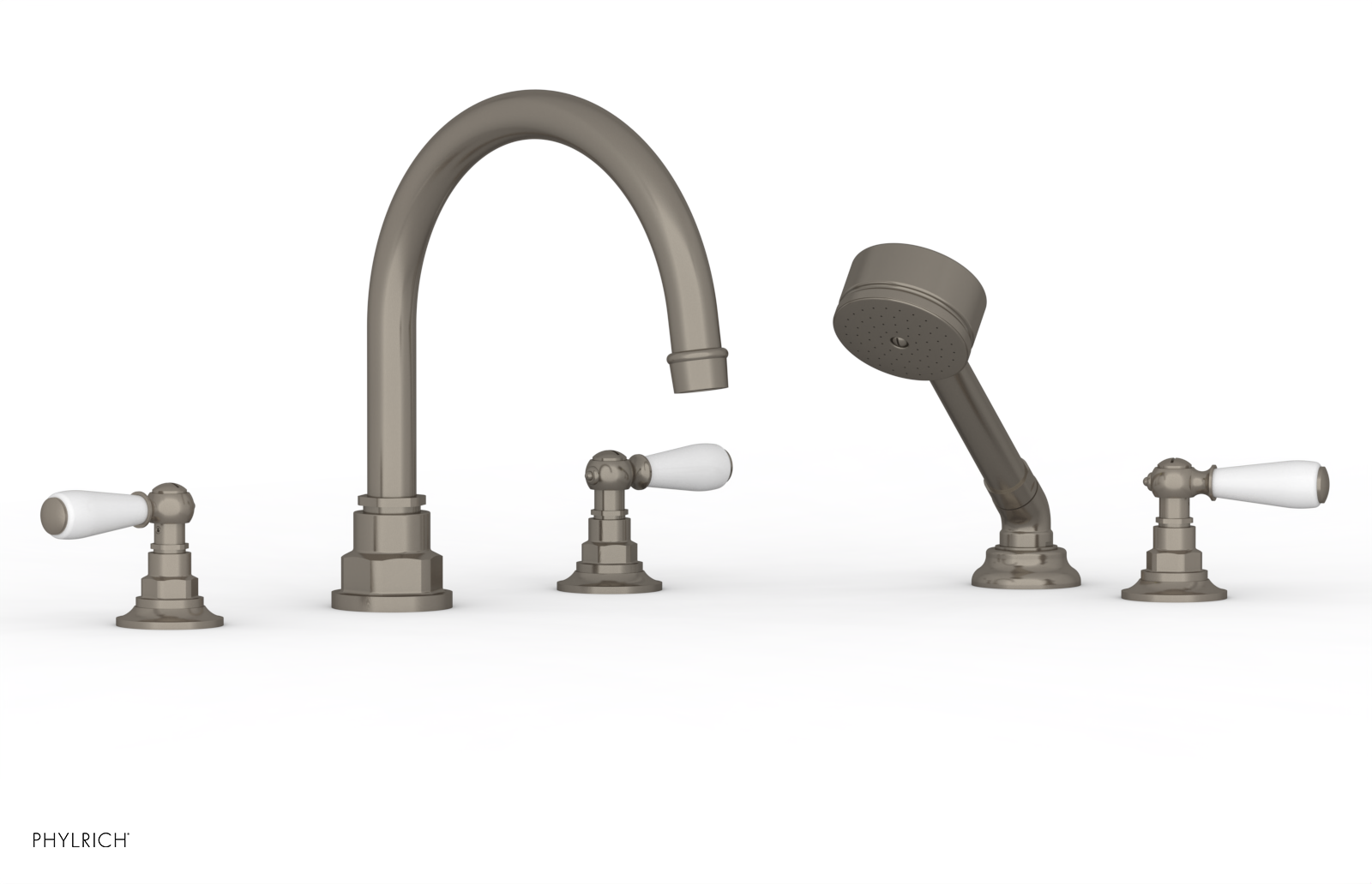 JAMESTOWN - Deck Tub Set with Hand Shower - Lever Handles with "White" Accents 165-49