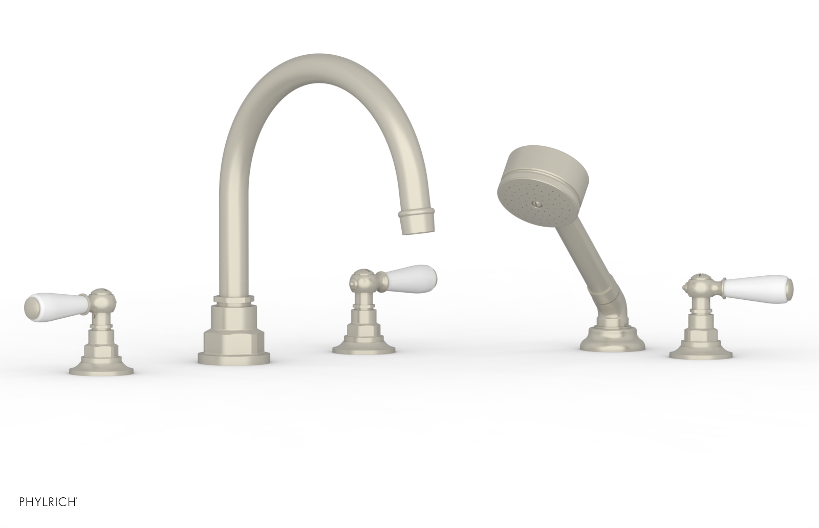 JAMESTOWN - Deck Tub Set with Hand Shower - Lever Handles with "White" Accents 165-49