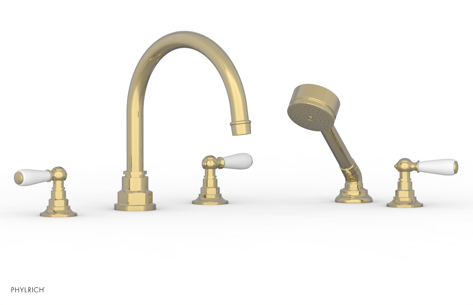 JAMESTOWN - Deck Tub Set with Hand Shower - Lever Handles with "White" Accents 165-49