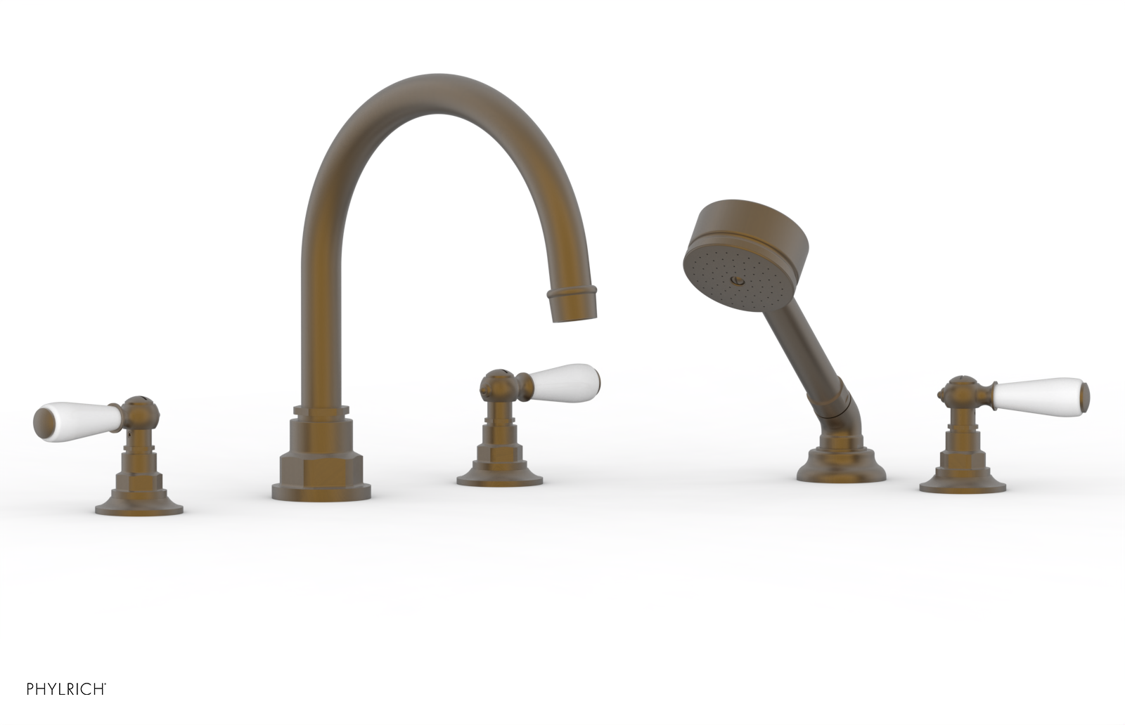 JAMESTOWN - Deck Tub Set with Hand Shower - Lever Handles with "White" Accents 165-49