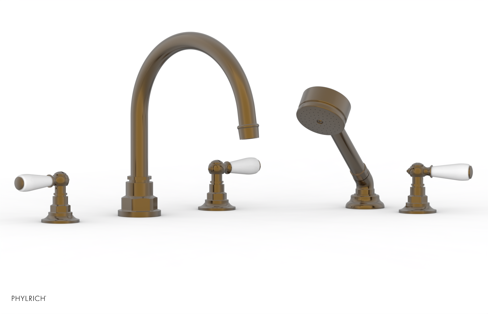 JAMESTOWN - Deck Tub Set with Hand Shower - Lever Handles with "White" Accents 165-49