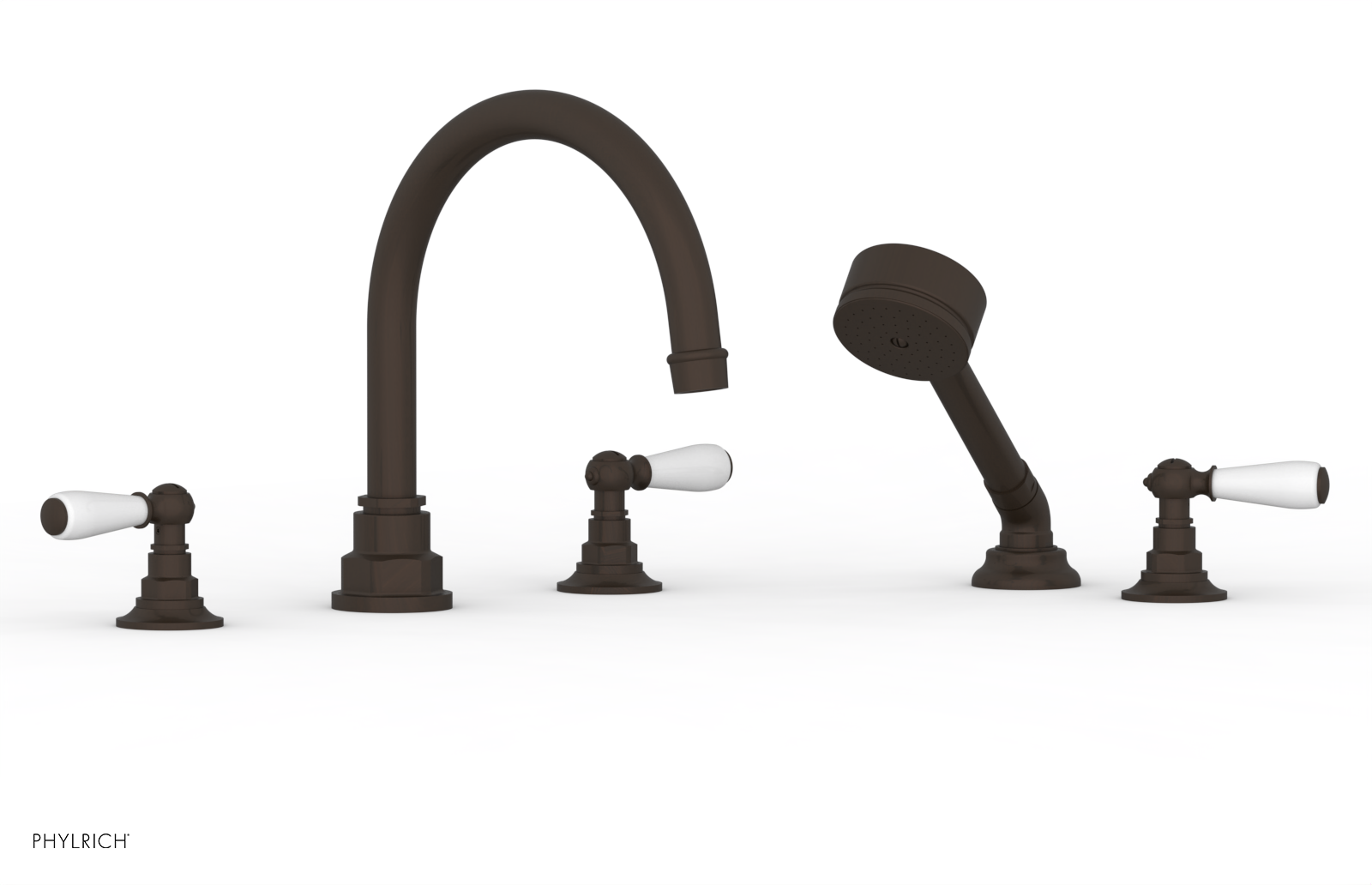 JAMESTOWN - Deck Tub Set with Hand Shower - Lever Handles with "White" Accents 165-49