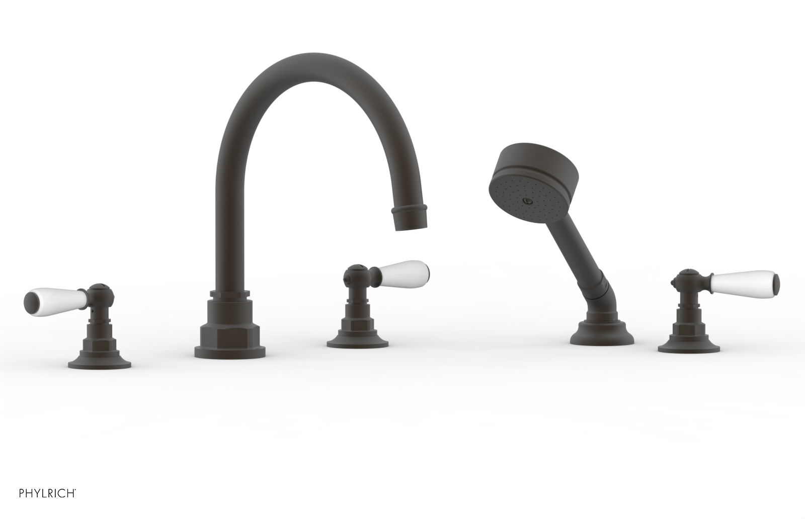 JAMESTOWN - Deck Tub Set with Hand Shower - Lever Handles with "White" Accents 165-49