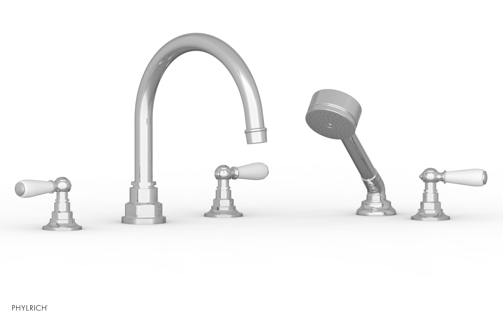 JAMESTOWN - Deck Tub Set with Hand Shower - Lever Handles with "White" Accents 165-49